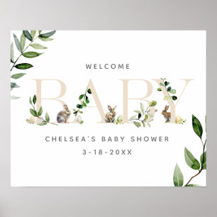 Easter Bunny Rabbit Neutral Baby Shower Welcome Poster