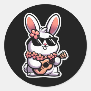 Easter Bunny Rabbit Playing Ukulele Player Musicia Classic Round Sticker