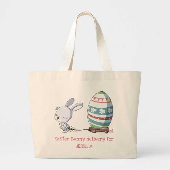 Easter Bunny Rabbit Pulling Easter Trolley Custom Large Tote Bag (Front)