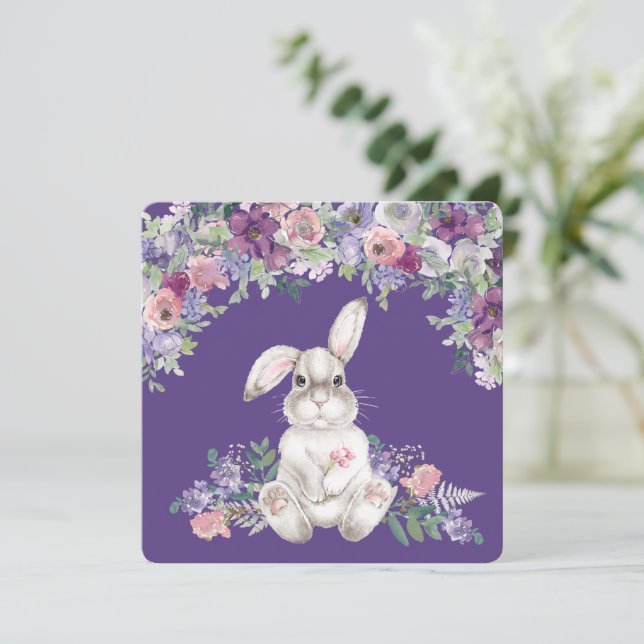 Easter Bunny Rabbit Sitting In Flowers Card  (Standing Front)