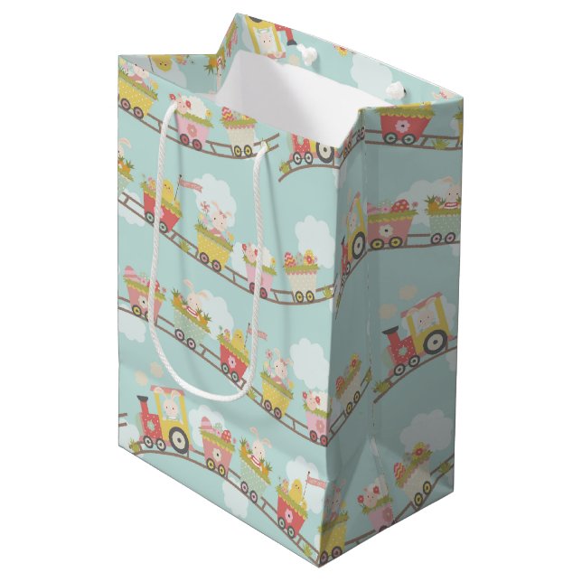 Easter Bunny Rabbit Spring Train Medium Gift Bag (Front Angled)