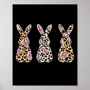 Easter Bunny Rabbit Trio Leopard Floral Cute Easte Poster