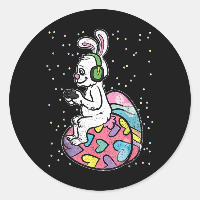 Easter Bunny Rabbit Video Game Player With Control Classic Round Sticker (Front)