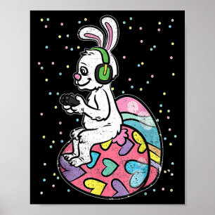 Easter Bunny Rabbit Video Game Player With Control Poster