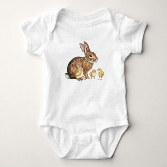Easter Bunny Rabbit with Easter Chicks  Baby Bodysuit (Front)