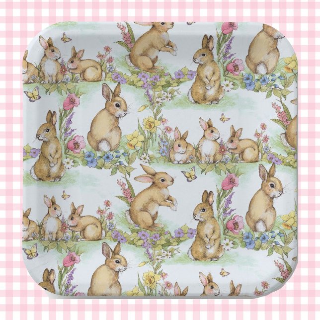 Easter Bunny Rabbits in a Spring Garden Paper Plate (Creator Uploaded)