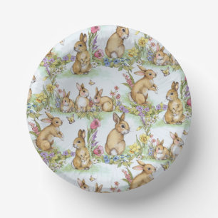 Easter Bunny Rabbits in a Spring Garden Paper Plate