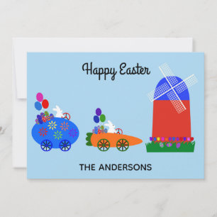 Easter Bunny Race Cars #1 Holiday Card