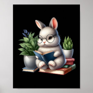 Easter Bunny Reading Cute Bunny Book Lovers Readin Poster