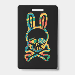 Easter Bunny Retro Tie Dye Bunny Skull Cross Bone ID Badge