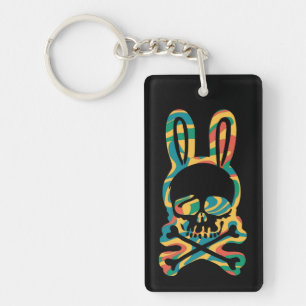 Easter Bunny Retro Tie Dye Bunny Skull Cross Bone Key Ring