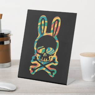 Easter Bunny Retro Tie Dye Bunny Skull Cross Bone Pedestal Sign