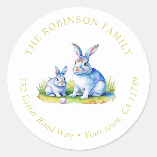 Easter Bunny Return Address Classic Round Sticker (Front)