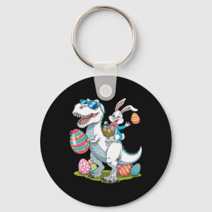 Easter Bunny Riding A T-rex Dinosaur Carrying Colo Key Ring