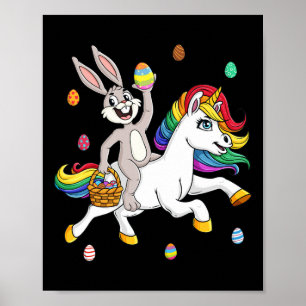 Easter Bunny Riding A Unicorn Cute Magical Girls K Poster