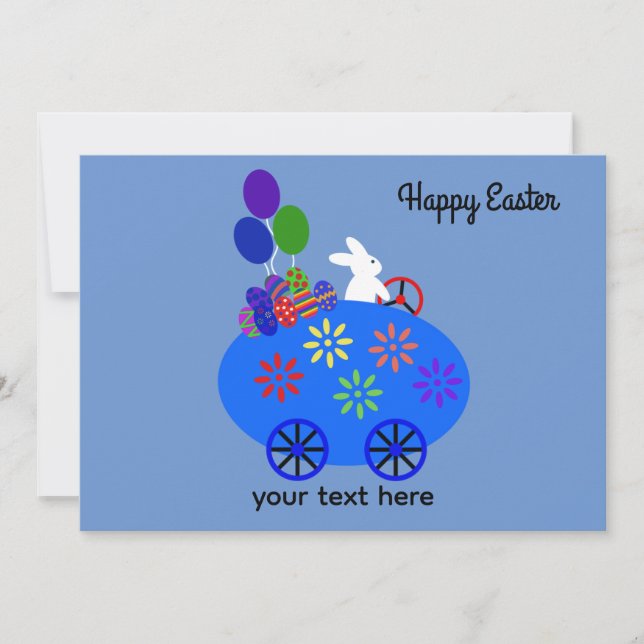 Easter Bunny Riding Egg Car #3-2 Holiday Card (Front)