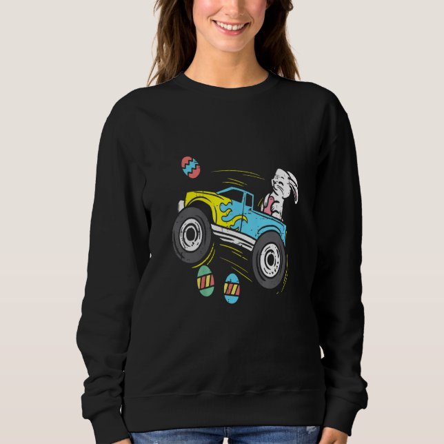 Easter Bunny Riding Monster Truck Cute Boys Kids T Sweatshirt (Front)