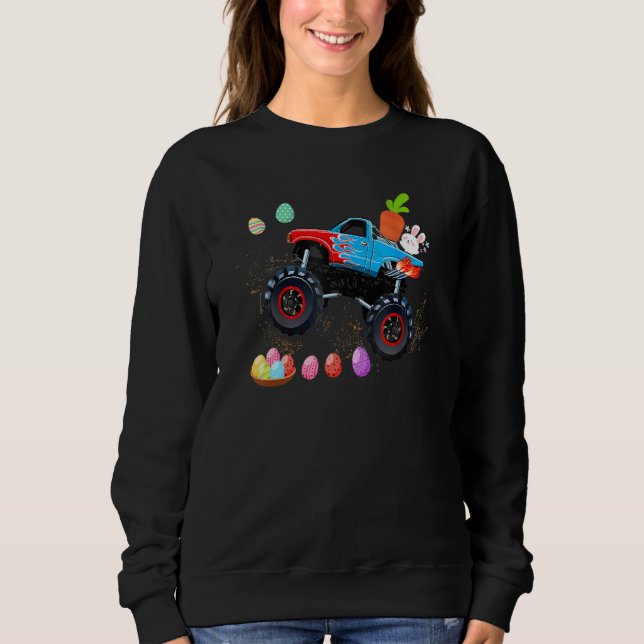 Easter Bunny Riding Monster Truck Cute Boys Kids T Sweatshirt (Front)