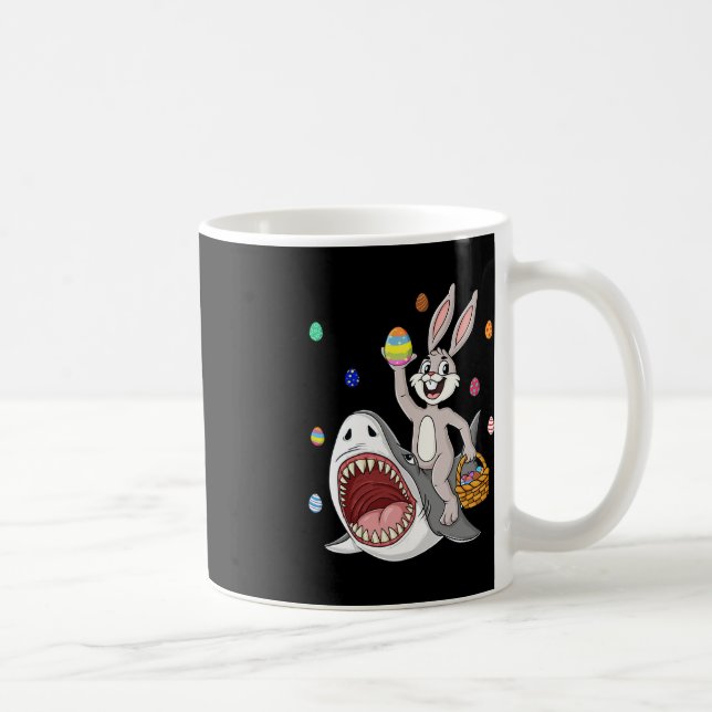 Easter Bunny Riding Shark Fun Eggs Basket Boys Gir Coffee Mug (Right)