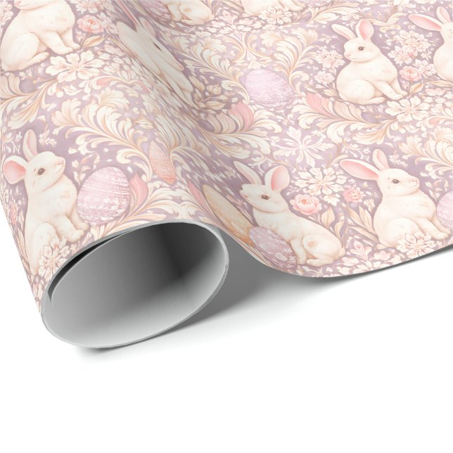 Easter Bunny Rococo Revival Damask Style Wrapping Paper (Roll Corner)