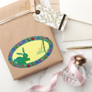 Easter Bunny & Rose Eggs Monogram Sticker