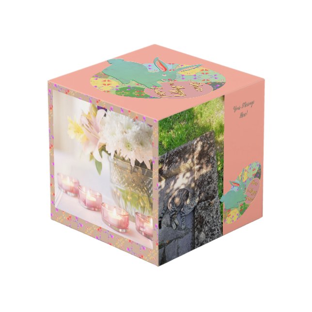 Easter Bunny Rose Eggs Photo Cube (Front Angled)