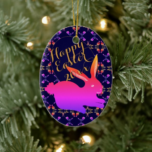 Easter Bunny Rose Patterned Egg Ornament (Tree)