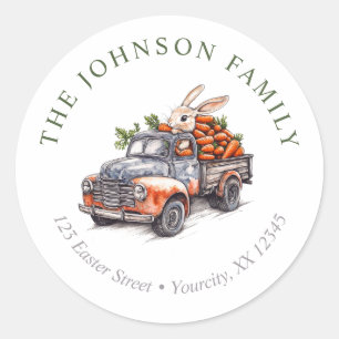 Easter bunny rustic vintage truck return address classic round sticker