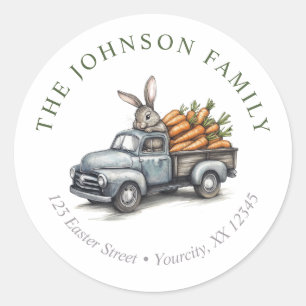 Easter bunny rustic vintage truck return address classic round sticker