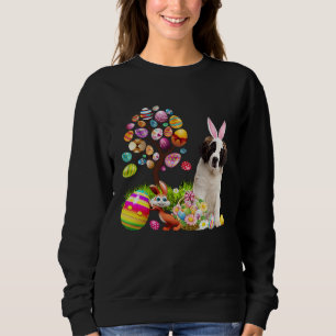 Easter Bunny Saint Bernard Dog Ear Tree Egg Basket Sweatshirt