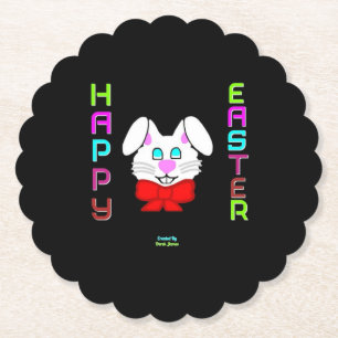 Easter Bunny Scalloped Round Paper Coaster