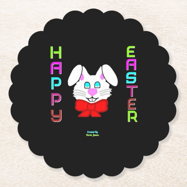 Easter Bunny Scalloped Round Paper Coaster (Front)