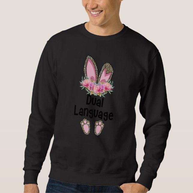 Easter Bunny School Rabbit Team Leopard Dual Langu Sweatshirt (Front)