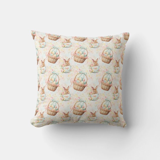 Easter Bunny Seamless Fabric – Pastel Cute Rabbit  Cushion (Front)