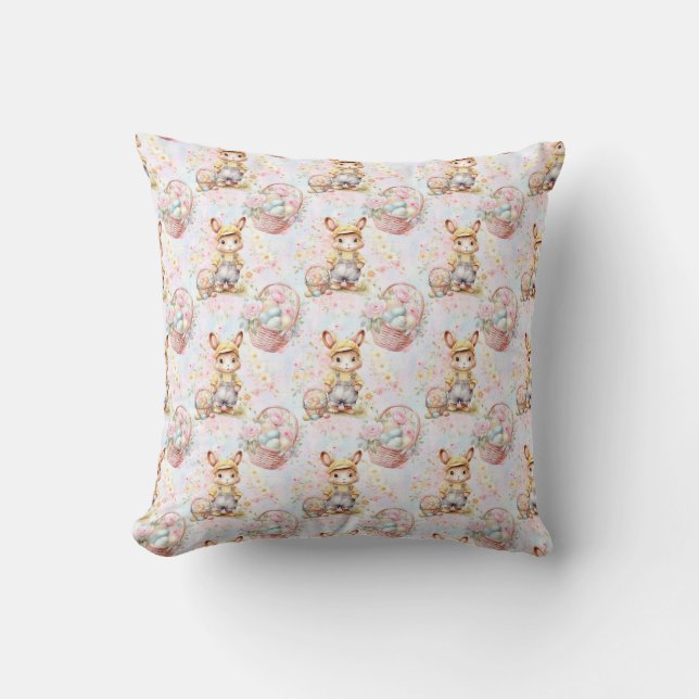 Easter Bunny Seamless Fabric – Pastel Cute Rabbit  Cushion (Front)