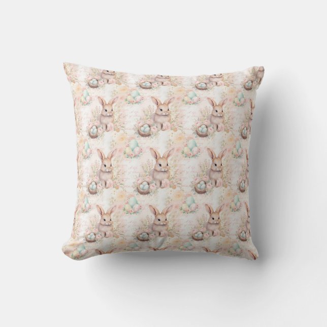 Easter Bunny Seamless Fabric – Pastel Cute Rabbit  Cushion (Front)