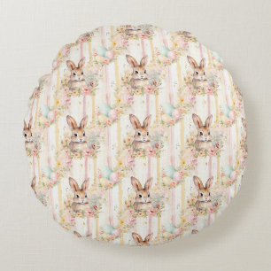Easter Bunny Seamless Fabric – Pastel Cute Rabbit Round Cushion