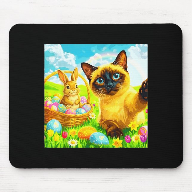 Easter Bunny Siamese Cat Selfie Rabbit Kitten Meme Mouse Pad (Front)