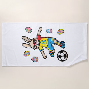 Easter Bunny Soccer Kick Rabbit Football Boys Kids Beach Towel