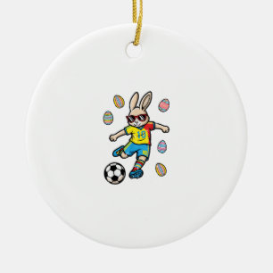 Easter Bunny Soccer Kick Rabbit Football Boys Kids Ceramic Ornament