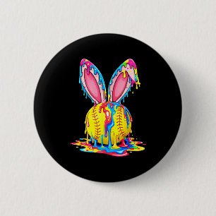Easter bunny softball ice cream drip spring sports 6 cm round badge