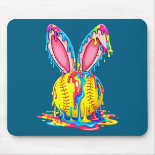 Easter bunny softball ice cream drip spring sports mouse pad