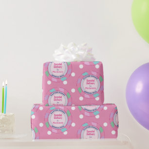 Easter Bunny Special Delivery Pink Glitter  Wrapping Paper