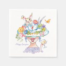 Easter Bunny Spring Bonnet Pretty Lady Napkins