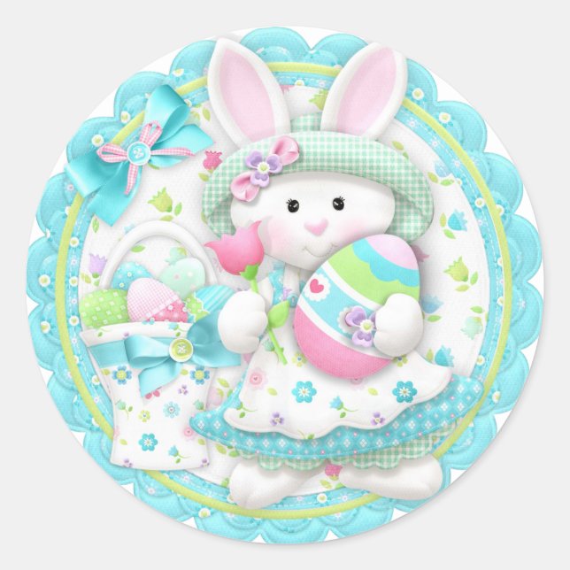 Easter Bunny Spring Cupcake Topper or Cup Stickers (Front)