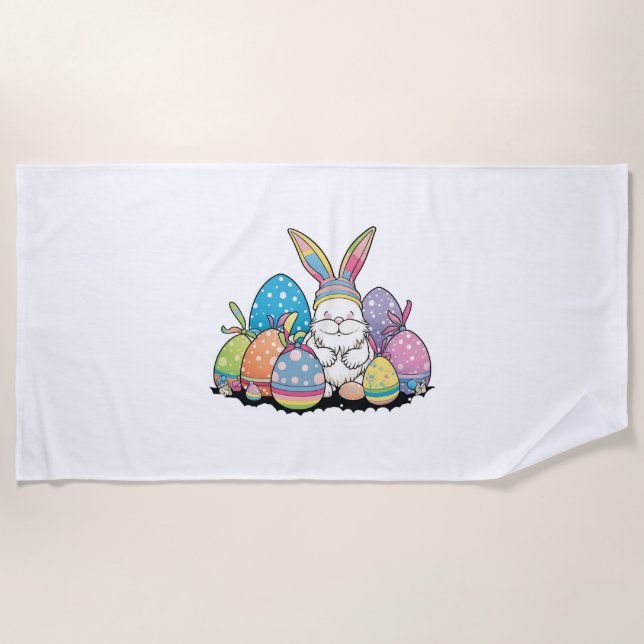Easter Bunny Spring Cute Gnome Easter Egg Hunting Beach Towel (Front)