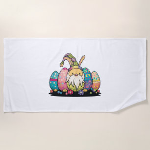 Easter Bunny Spring Cute Gnome Easter Egg Hunting Beach Towel