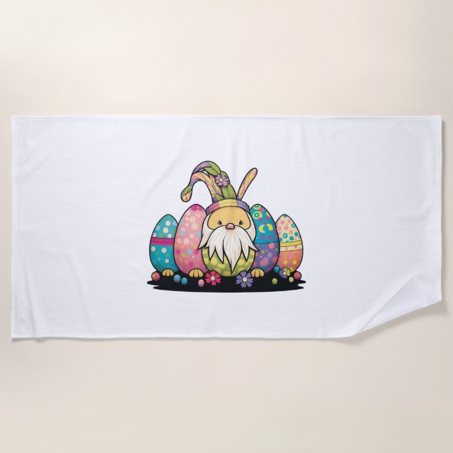 Easter Bunny Spring Cute Gnome Easter Egg Hunting  Beach Towel (Front)
