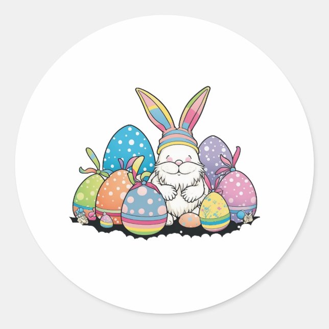Easter Bunny Spring Cute Gnome Easter Egg Hunting Classic Round Sticker (Front)