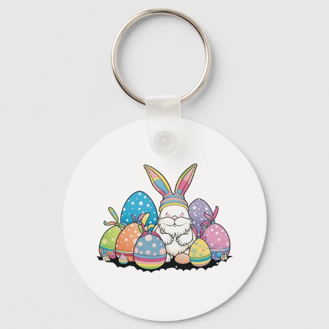 Easter Bunny Spring Cute Gnome Easter Egg Hunting Key Ring (Front)